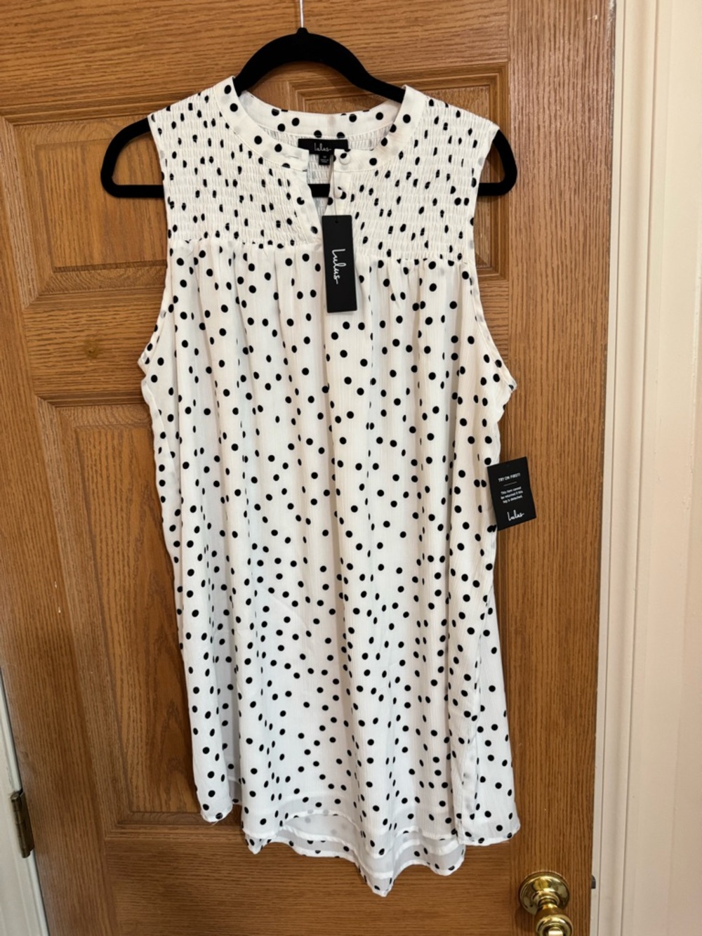 Lulu's White & Black Polka Dot Smocked Neck Tank